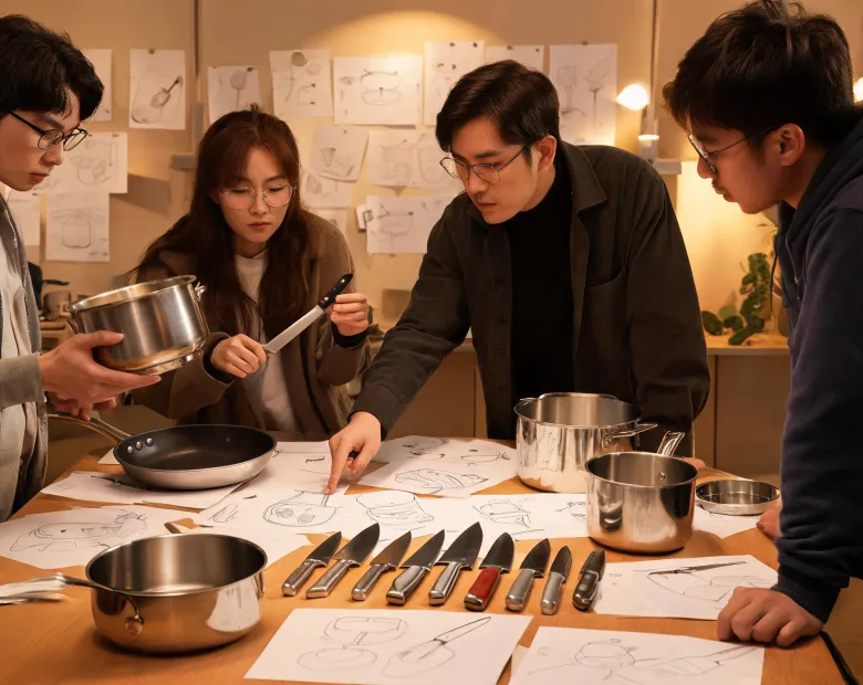 Cuisinart culinary design team reviewing cookware prototypes