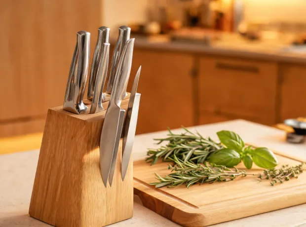 Chef knife set with block