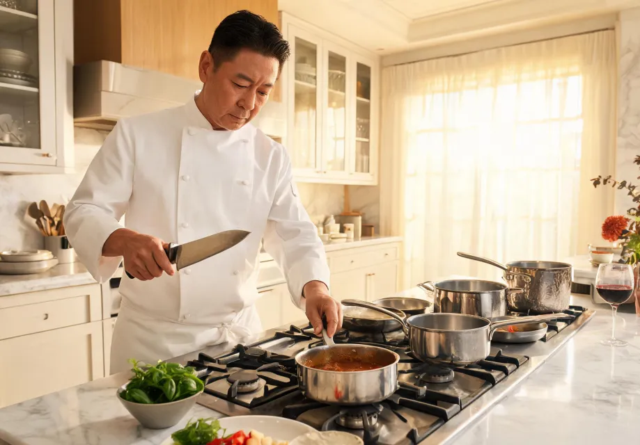 Chef preparing dinner with Cuisinart cookware
